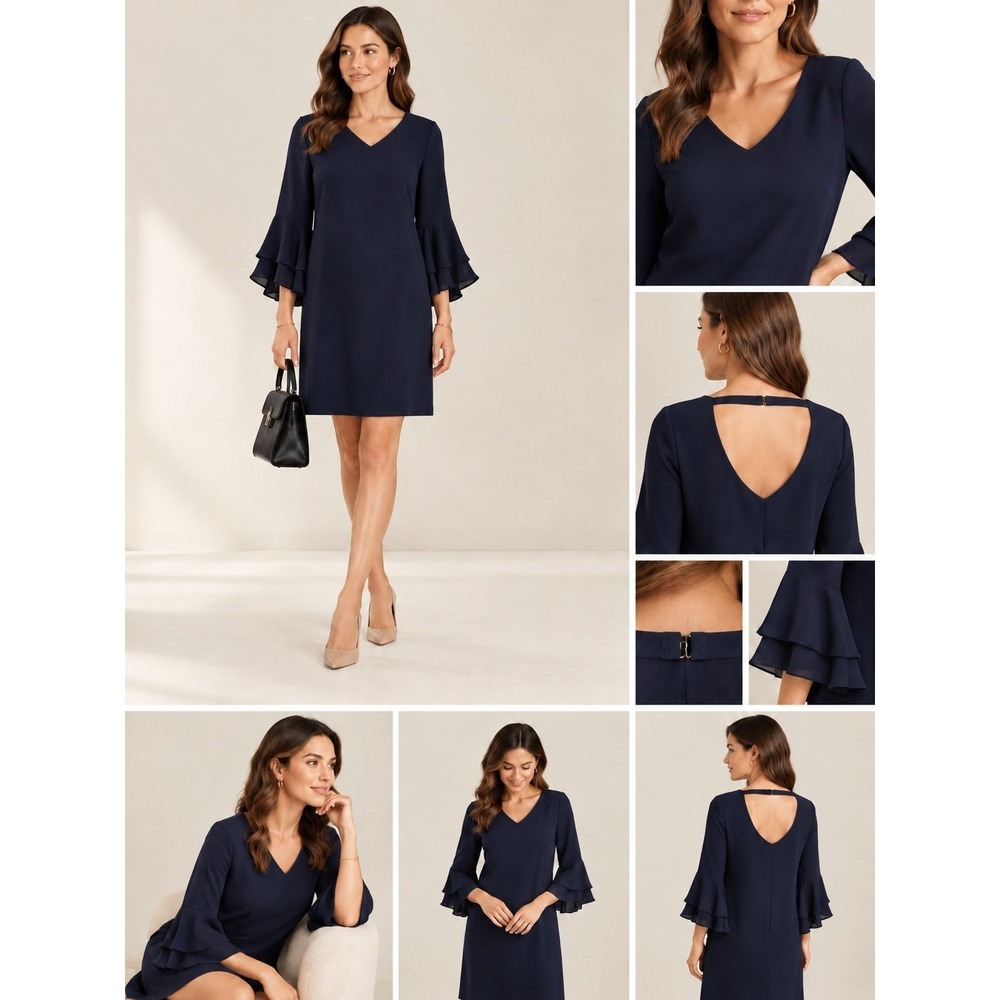 Laundry By Design Navy Bell Sleeve Shift Dress – Size 6 Petite